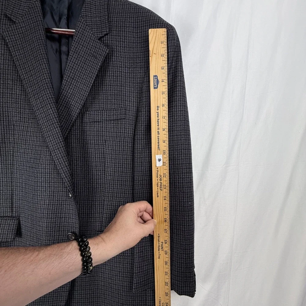 Chaps Sport Coat Mens 46R Lambswool Grey Houndstooth Blazer Academia Preppy